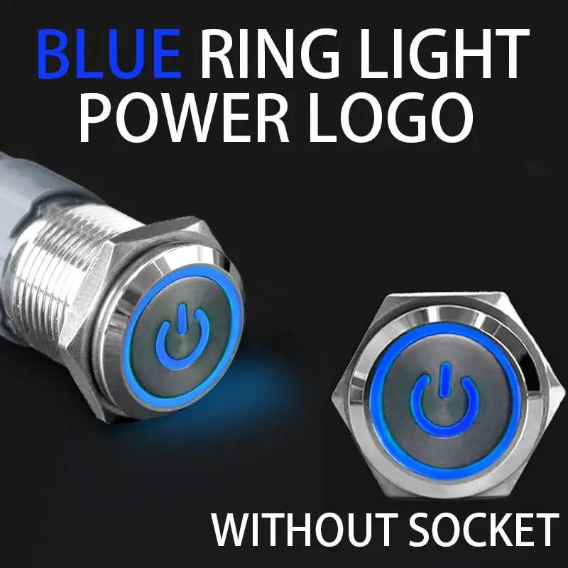 12 16 19 22mm With Wire Waterproof Metal Push Button Switch  LED Ring/Power Light Momentary Latching   5/12/24/220V silver1NO1NC - Image 13