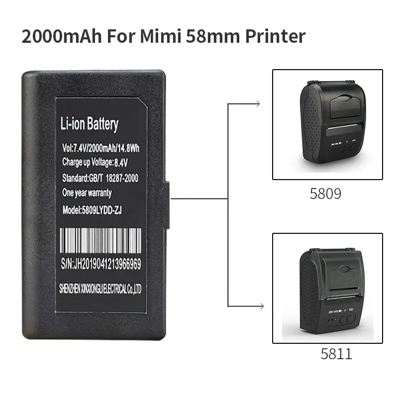 bateria de lítio para mini impressora portátil pos bateria móvel sem fio da impressora do recibo de bluetooth