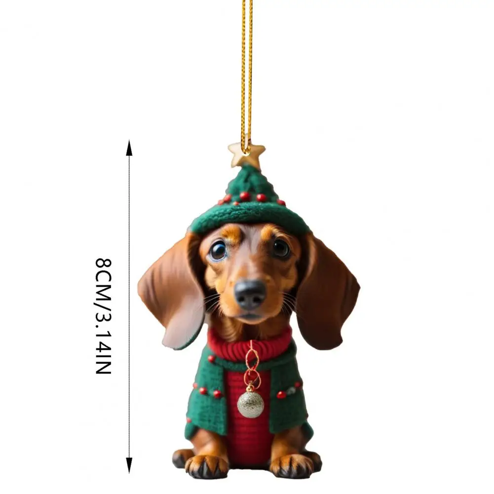 Cartoon Puppy Pendant Christmas Funny Sausage Dog Car Decoration Pendant Acrylic Flat Christmas Tree Noel Navidad