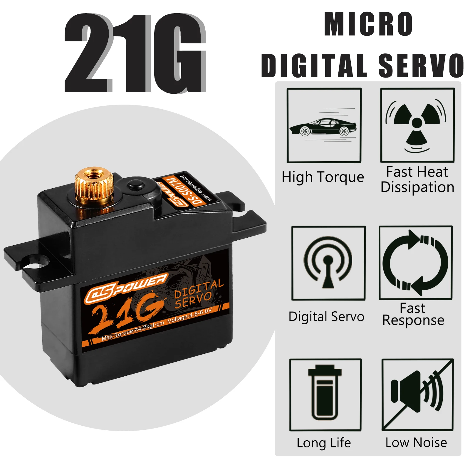 DSPOWER 21g Metallgetriebe Micro Digital Servomotor 4,8~6,0V 4,2KG Drehmoment für 1/18 1/16 Rc Autos Mjx Hyper Boat Roboter Zubehör – Detail 2