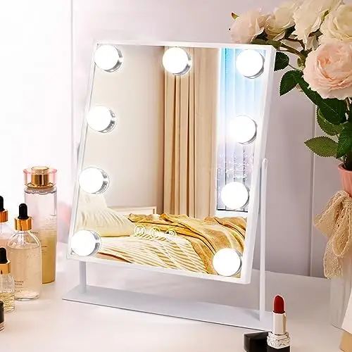 

Mirror with Lights Lighted Makeup Mirror with 15 Dimmable LED Bulbs, Smart Touch Control,USB Charging Port,Metal Frame,White Non