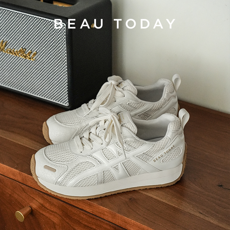 BEAUTODAY Casual Sneakers Women Synthetic Leather Mesh Lace-Up Patchwork Round Toe Trainer Ladies Sports Shoes Handmade 29782