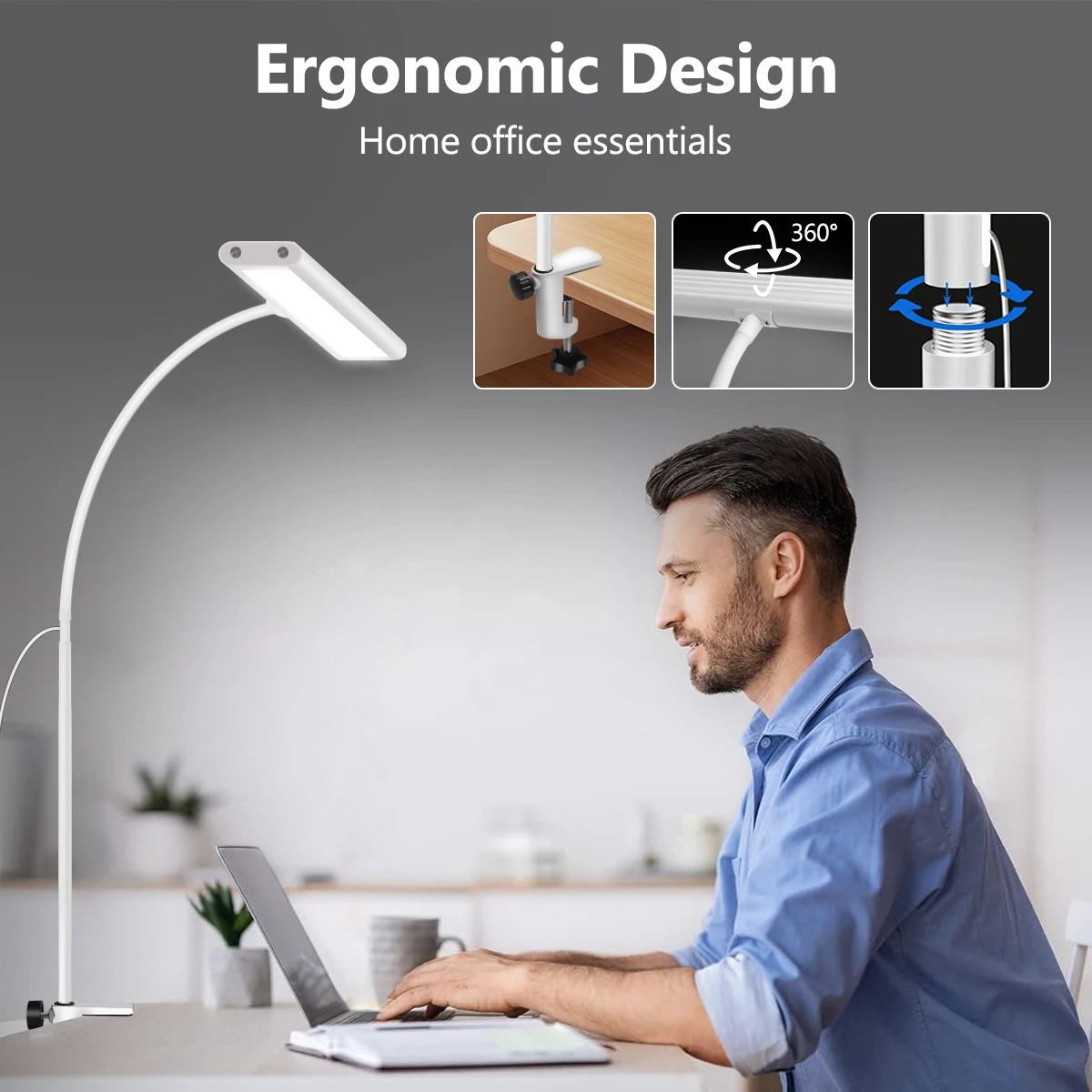 LED Desk Lamp for Office Home, Eye-Caring Desk Light Lamp with Stepless Dimming Adjustable Flexible Gooseneck And Light Color 4