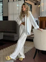 Ensemble chemise en coton et lin pour femmes, couleur unie, décontracté, Chic, chemisier boutonné, cordon de serrage, pantalon à jambes larges, vêtements de vacances d'été, 2025 4
