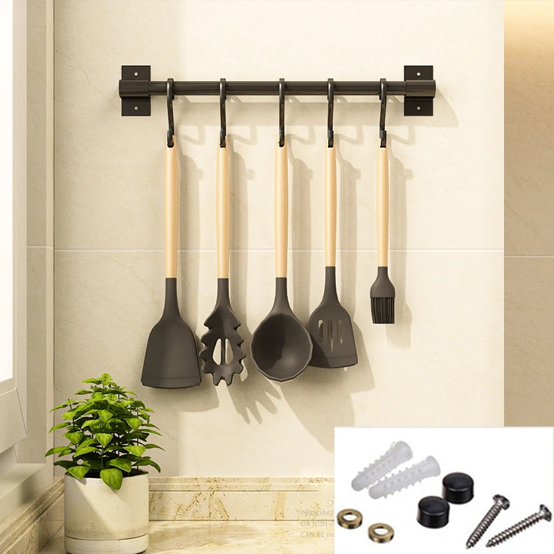 50cm Noir Crochet de cuisine Rack Mural Garde-manger Porte-outils