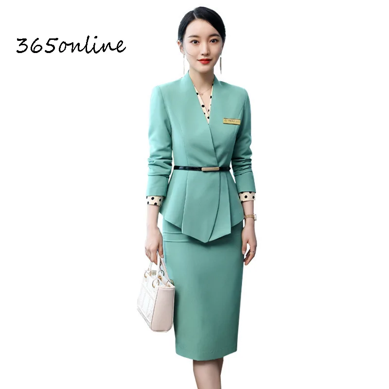 Autumn Winter Formal Uniform Designs Women Business Suits with Tops and Skirt OL Styles Professional Interview Blazers Set