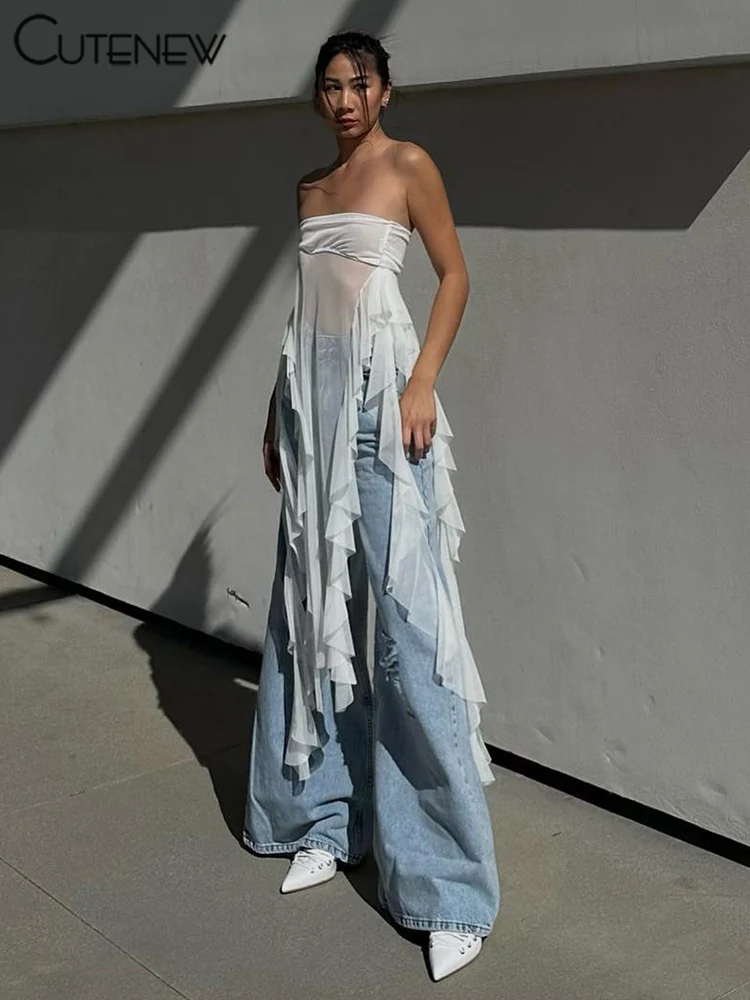 Summer Solid Sexy Off-Shoulder Women Crop Top Casual Tube Strapless Streetwear Long Ruched Club Party Lady Tank Top