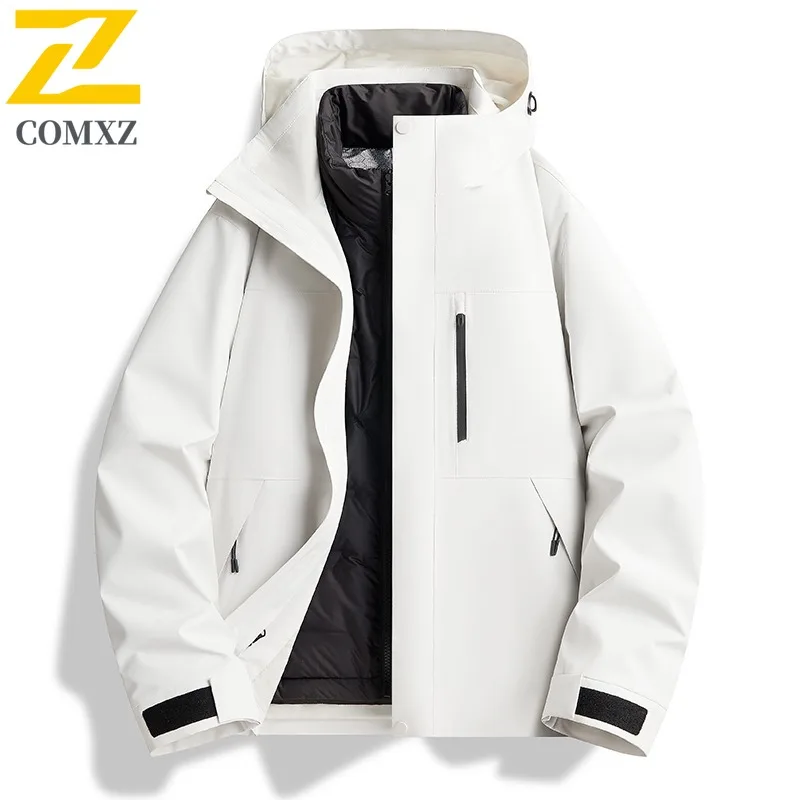 COMXZ Thickened Men Jacket Outdoor Mountaineering Wind Resistant Warm Parka Leisure Hooded Camp Cold Proof Light Winter Jackets