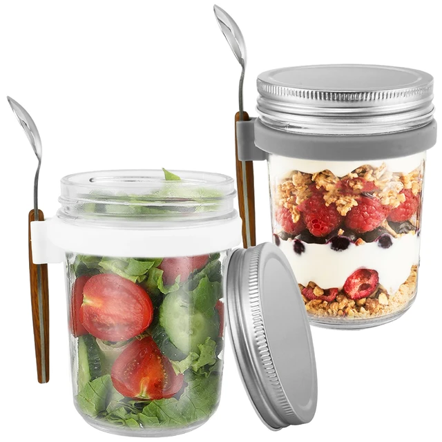 2Pcs Overnight Oats Container with Lid and Stainless Steel Spoon 20oz  Overnight Oats Jars Leakproof Overnight Oat Glass Cups - AliExpress