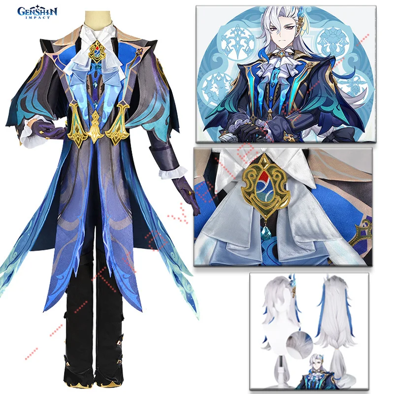 Cosplay Costume Neuvillett Cosplay Genshin Impact Costume Wig Fontaine Chief Justice Ordainer of Inexorable Judgment Uniform Halloween Outfit