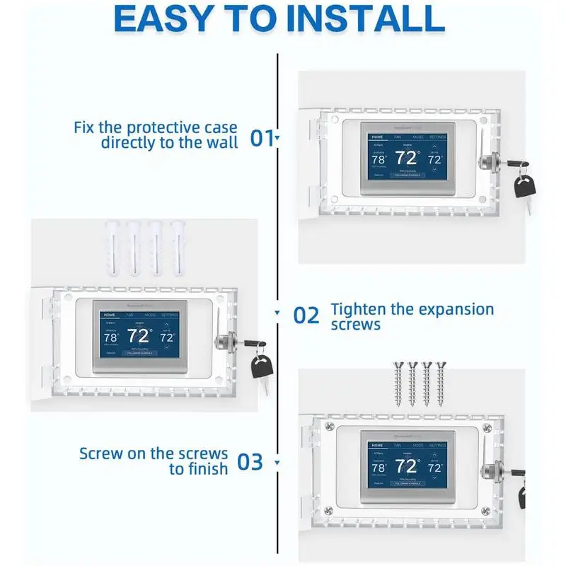 thumbnail image 2 of Universal Thermostat Lock Box With Key Clear Acrylic Thermostat Cover Guard Large Home Office School Restaurant 7 2 X 4 7 2 2 Inch 2 of 11