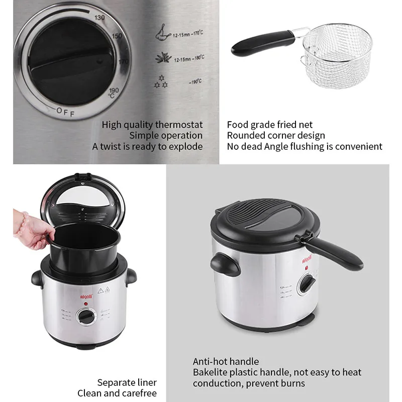 Electric fryer Mini fryer Household small round French fries machine fried chicken wings fryer constant temperature frying stove 4
