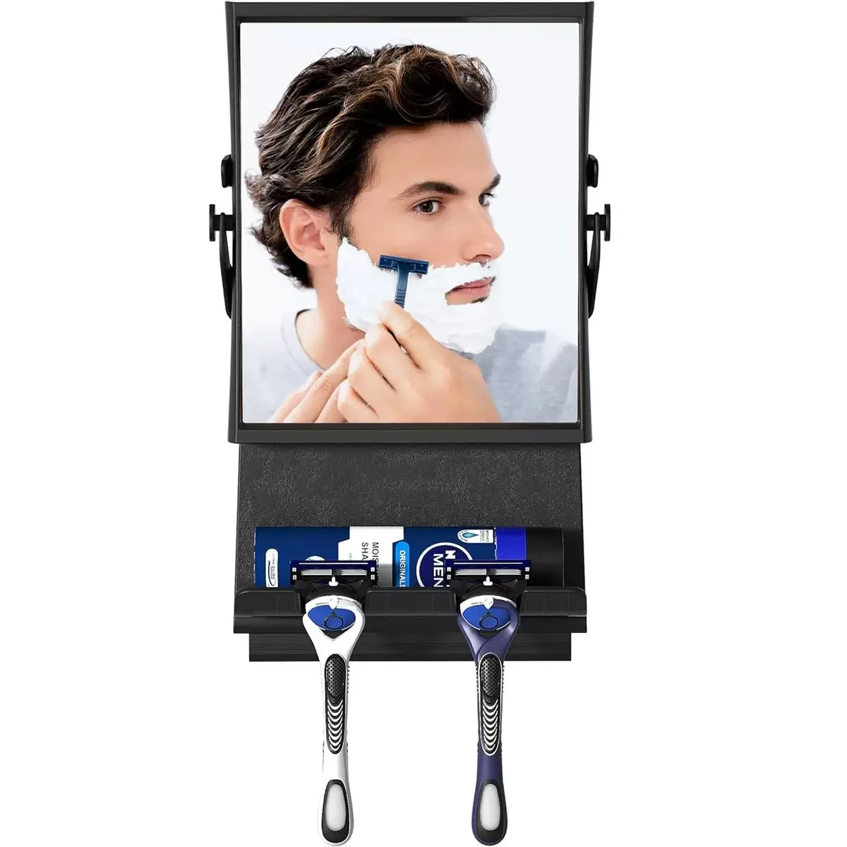 กระจกอาบน้ำไร้ฝ้า, กระจกโกนหนวดปรับได้ป้องกันฝ้าพร้อมที่ปาดน้ำ - กระจกห้องน้ำกันสนิม, ทนต่อแรงกระแทก 1