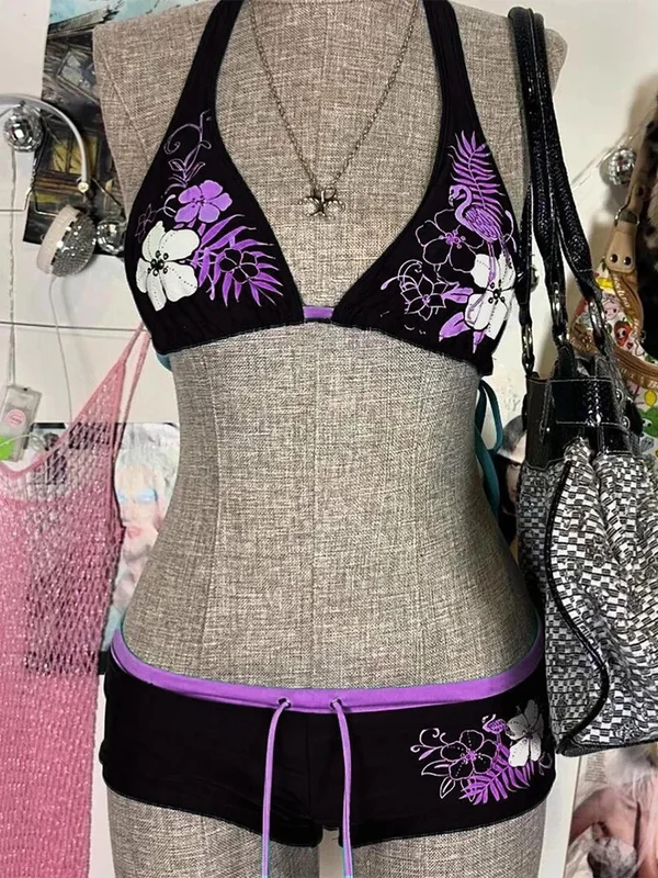 Vintage Flower print Cutie set Bikini 2000s Swimsuit Sexy