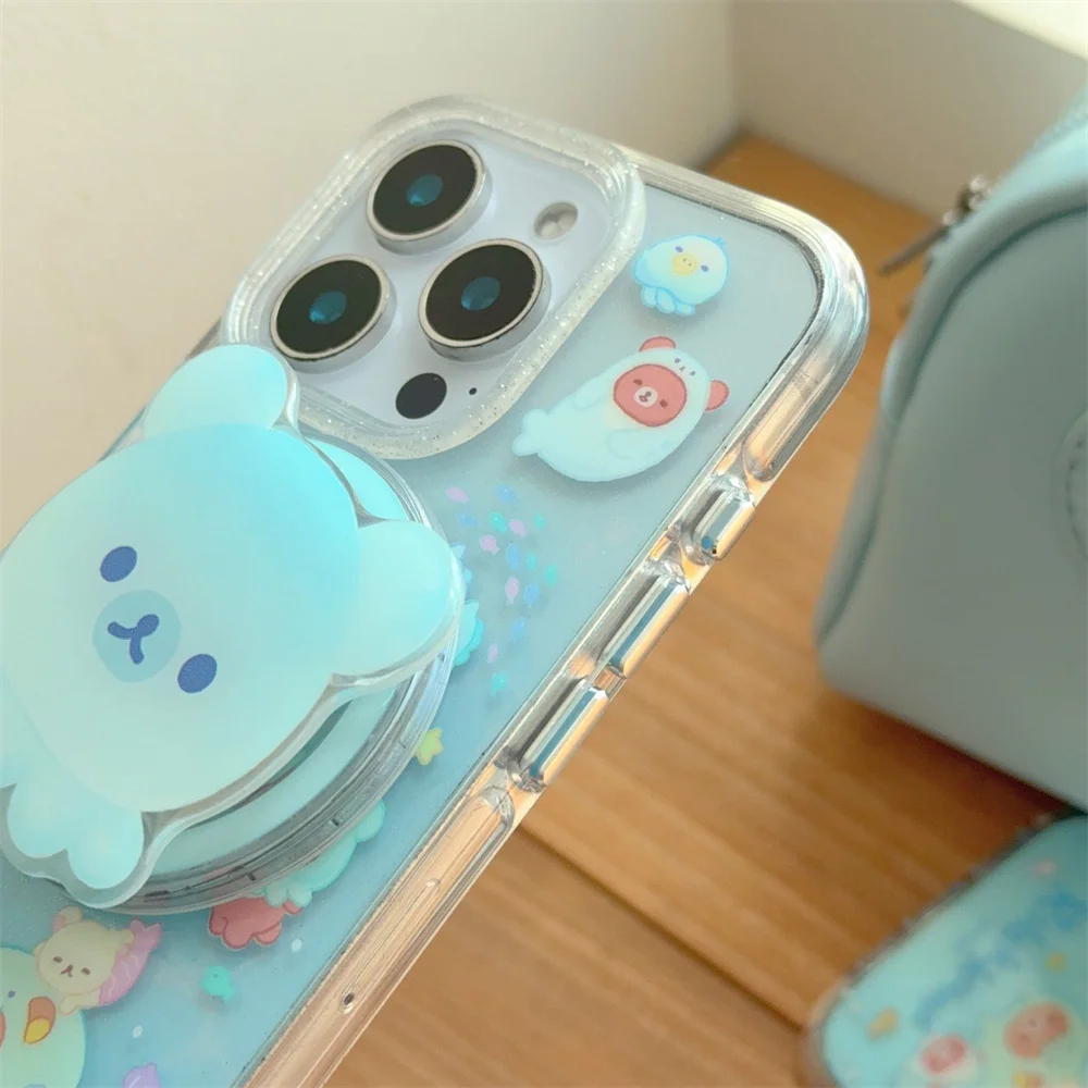 Adorable Rilakkuma Magnetic Stand Protective Phone Case with MagSafe Compatibility