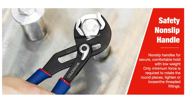 WORKPRO Set 2 Pinze Idrauliche - 180mm E 250mm, Regolazione Rapida, Per Tubi E Idraulica - Foto 4