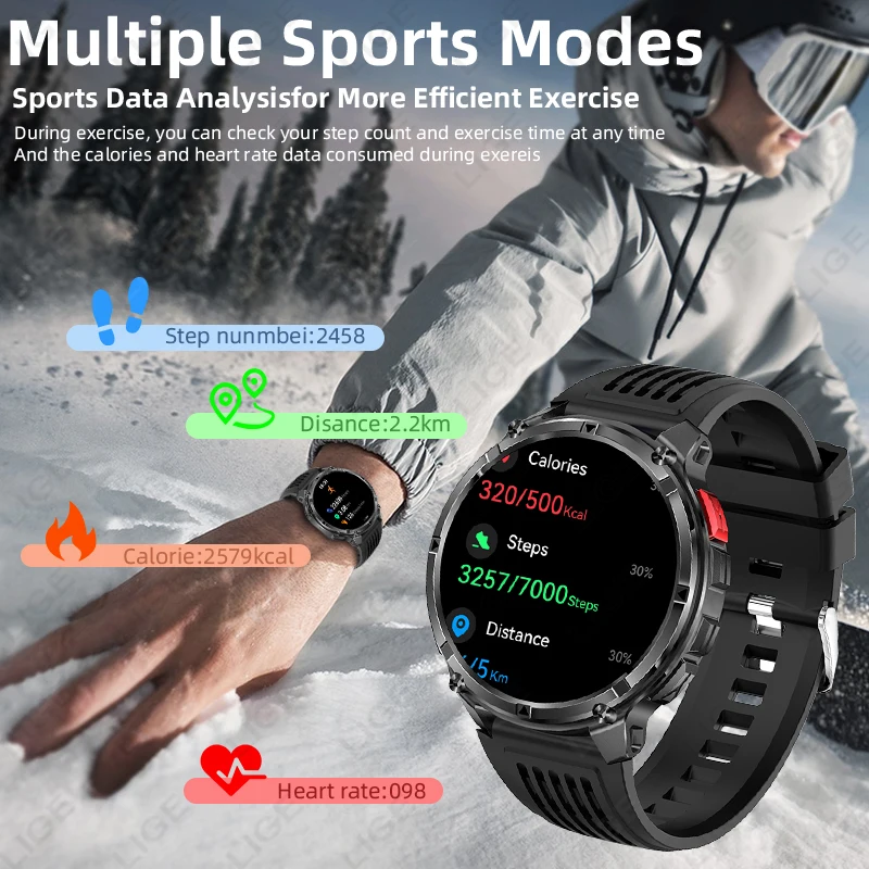 LIGE 2026 Military Men Smart Watch Compass Waterproof Bluetooth Call Smartwatch Heart Rate Monitor Fitness Sports Smart Watches