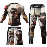 Mma Clothing Man Rashguard T-shirt+Pants Sets  Rash Guard Jiu jitsu MMA Compression Shirt+Shorts Bjj Boxing Jerseys Sport Suits 2