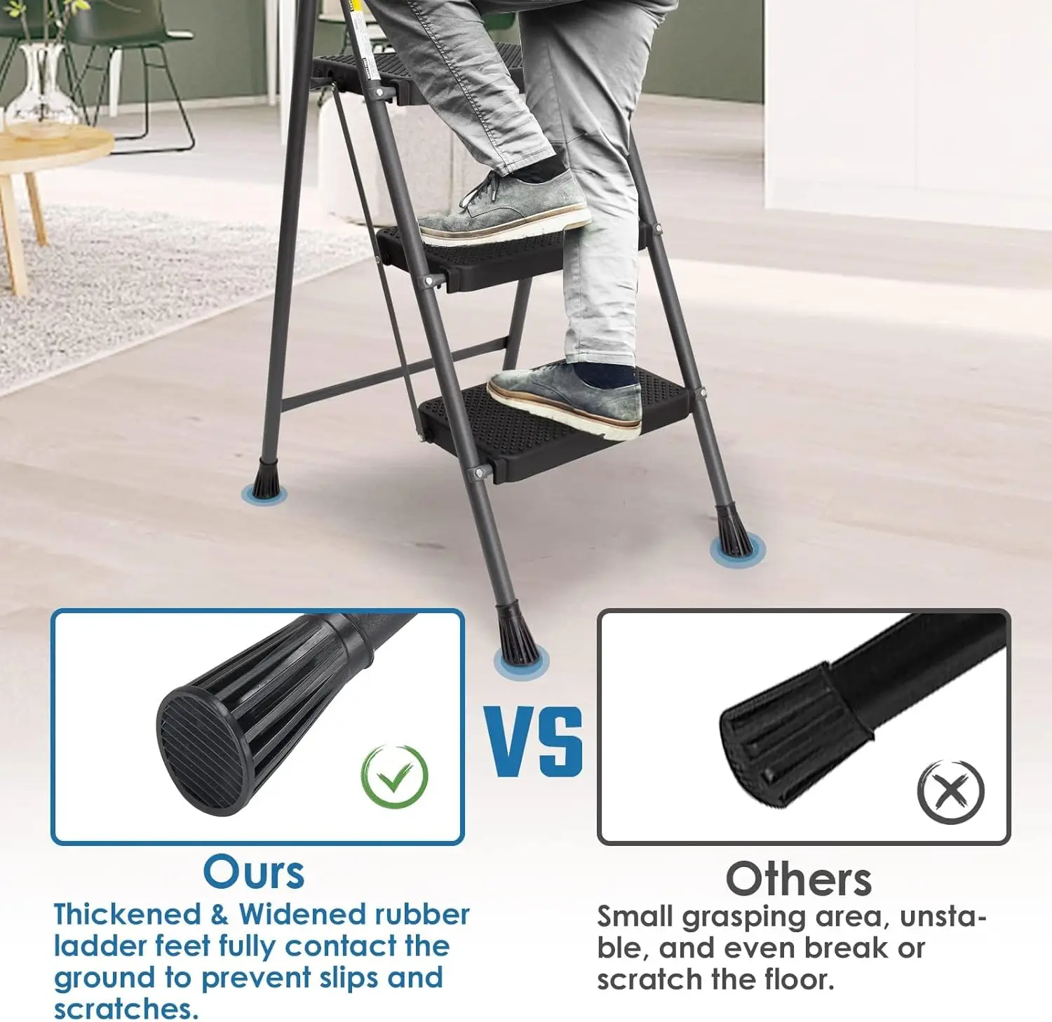 3 Step Ladder, GOLYTON Folding Step Stool with Anti-Slip Wide Pedal & Convenient Handgrip