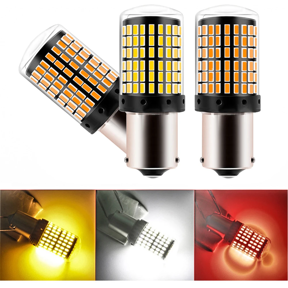 

2 Pcs Car Led Signal Light 1156 150° 180° PY21W/BAU15S P21W/BA15S 1157 P21/BAY15D Bulbs 144smd with Canbus Brake Turn Lamp