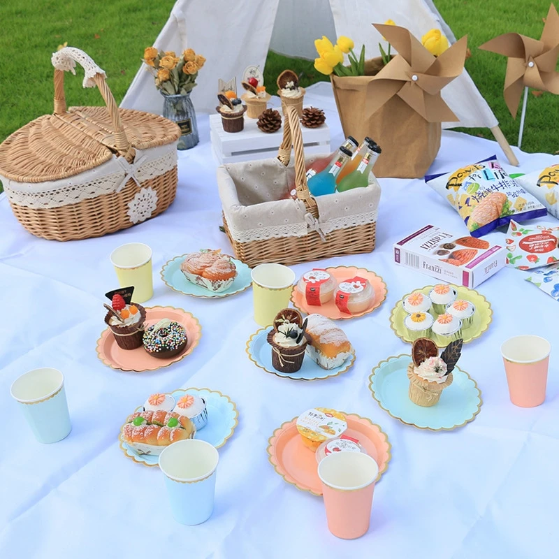 Solid Color Disposable Tableware - Pink  Blue Baby Shower  Birthday Party Supplies