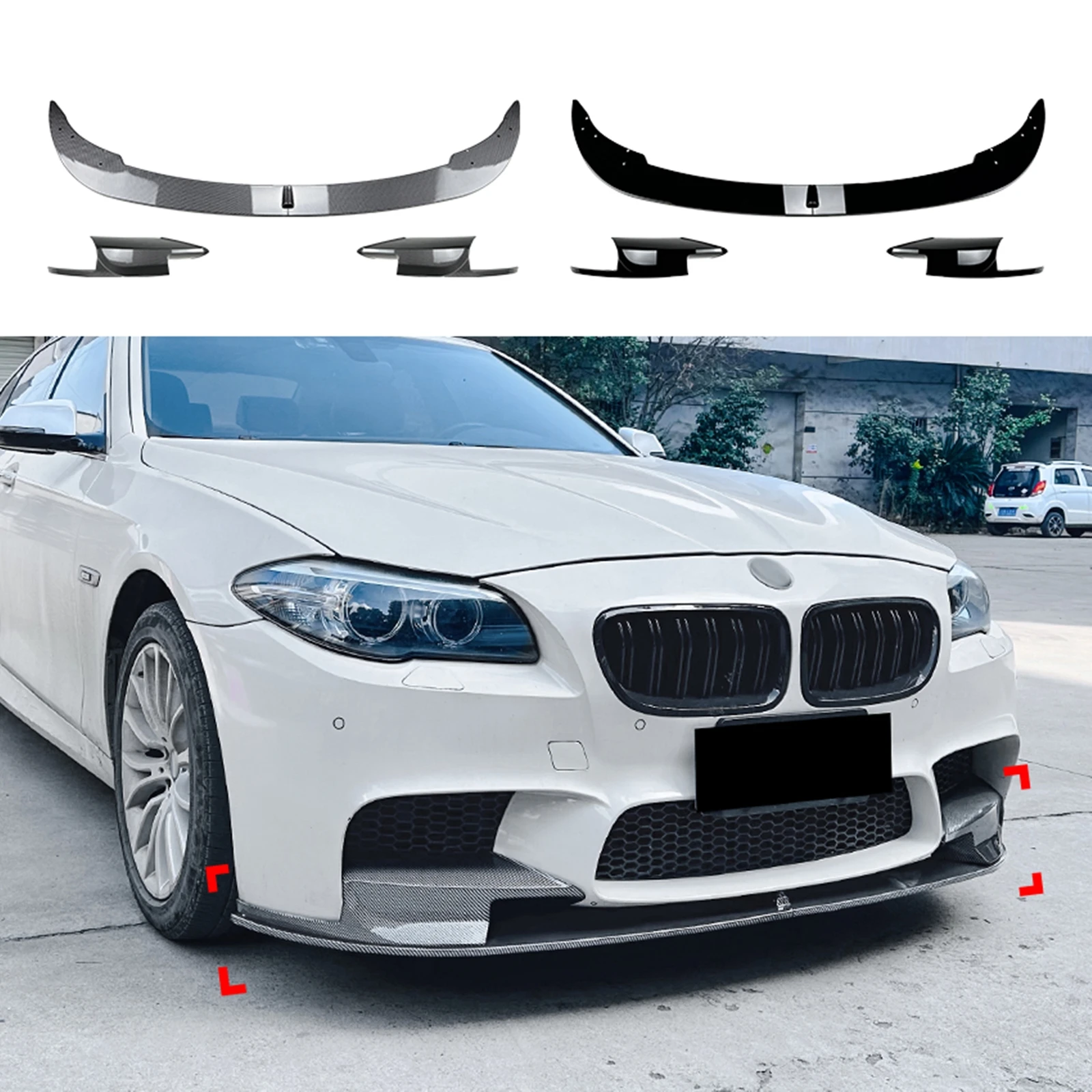 

For BMW 5 Series F10 F11 M5 2012 2013 2014 2015 2016 Carbon Fiber Look Front Bumper Spoiler Lip+Side Splitter Corner Cover Trim