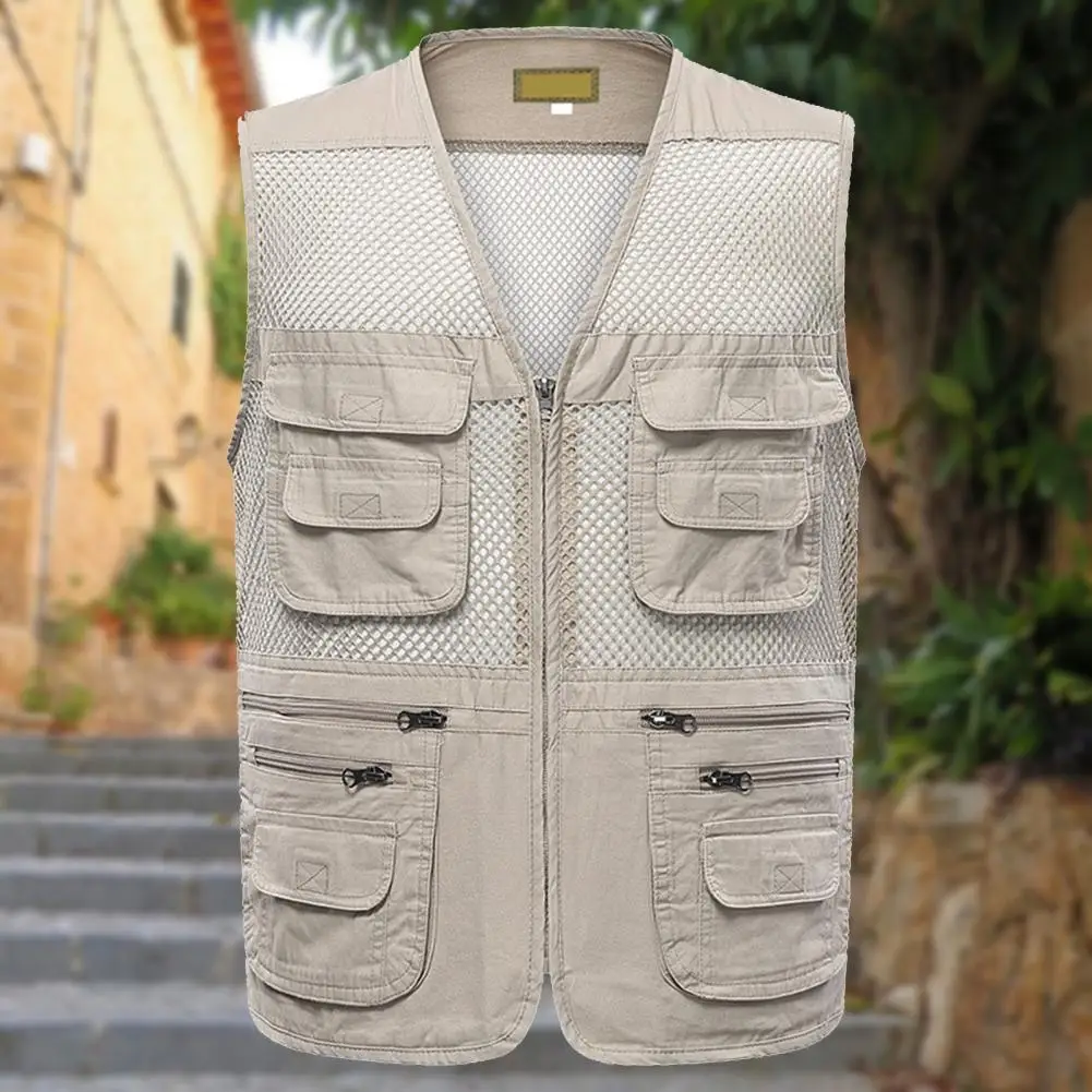 

Men Sports Vest Lightweight Mesh Outdoor Sports Vest for Men Zipper Closure Waistcoat for Camping Fishing Breathable Summer Work