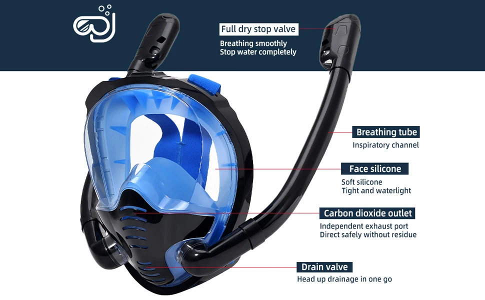 Snorkeling Mask Double Tube Silicone Full Dry Diving Mask Adult Swimming Mask Di