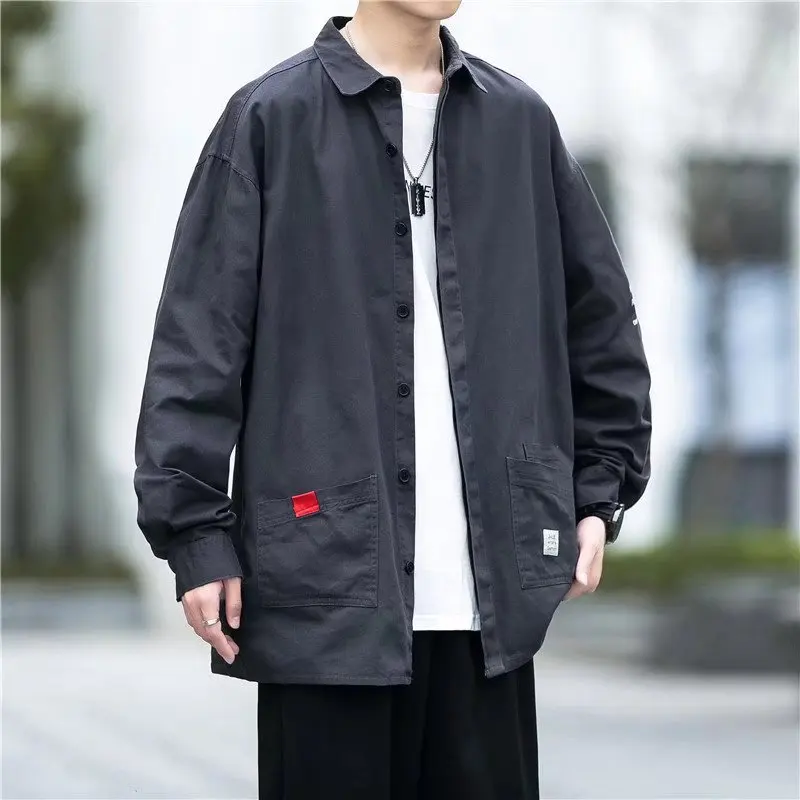 Black Long-sleeved Shirts Men Korean Comfortable Blouses Casual Loose Single Breasted Shirt Handsome Baggy Korean Fashion