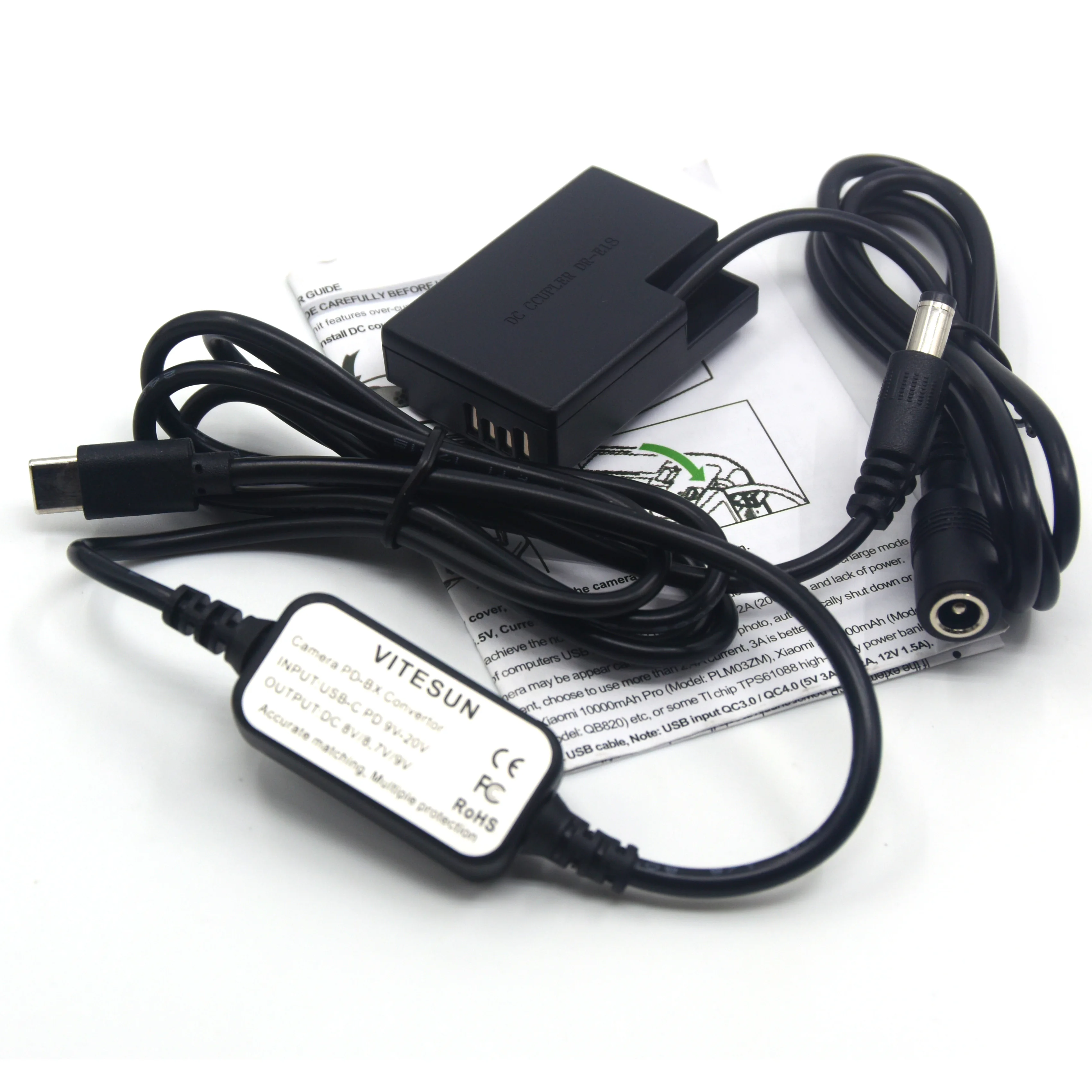 USB Type-C Power Adapter Cable + LP-E17 Dummy Battery DR-E18 for Canon EOS 750D Kiss X8i T7i T6i 760D T6S 77D 800D 200D Rebel