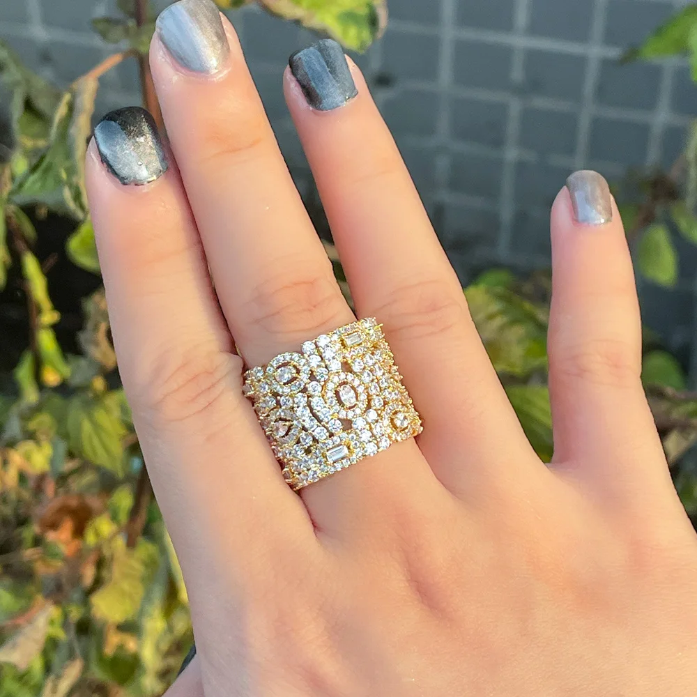 CWWZircons Chunky Cubic Zirconia Paved Shiny Wide Big Dubai