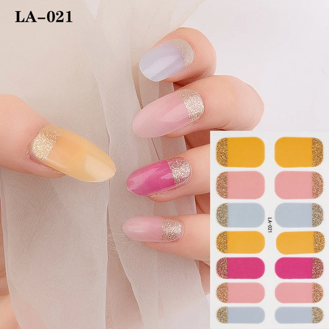 Korean Fashion Colorful 3D Glitter Sequins Nail Art Stickers Manicure DIY Nail Strips Wraps Solid Color LA-021