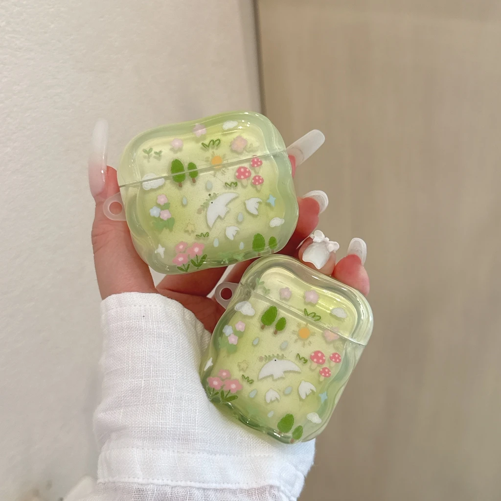 Fresh Green Forest Garden Swallow Earphone Cover Case with Wavy Edge and Pendant, Shock Proof Design