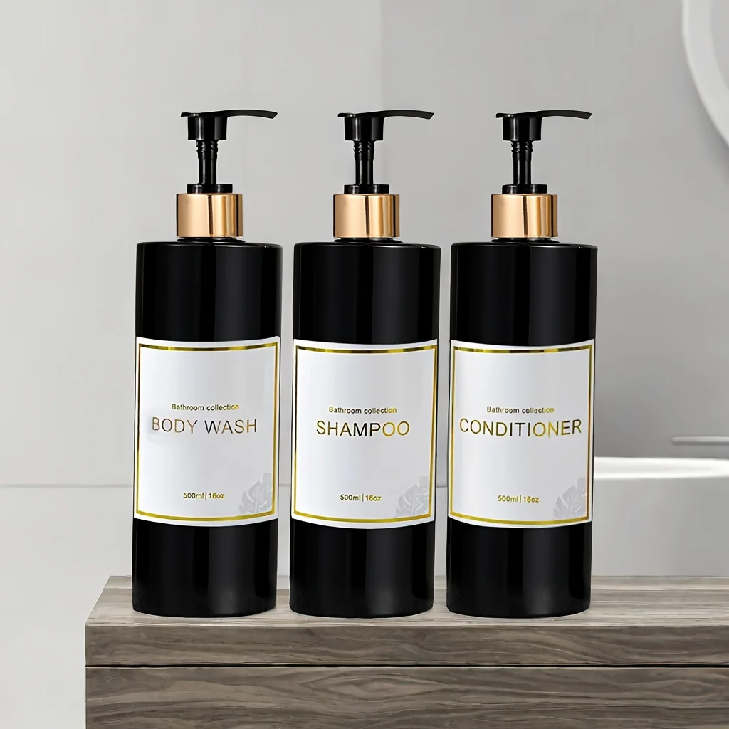 Countertop Soap Dispenser Set Shower Soap Bottles Pump Labels Easy to Refill Body Wash Dispensers 3Pcs soap dispenser