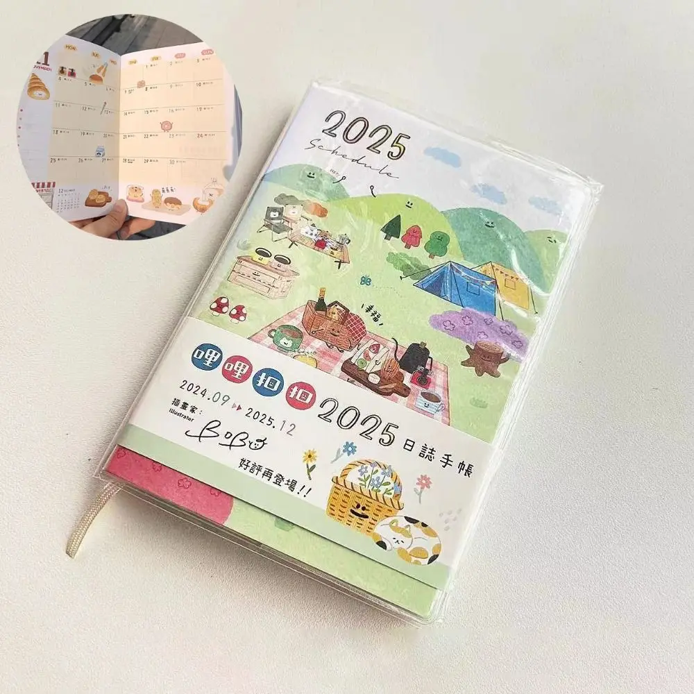 Cute Cartoon 2025 Planner Notebook Color Inner Pages Portable Schedule Book Daily Calendar Diary Planner Notebook Student