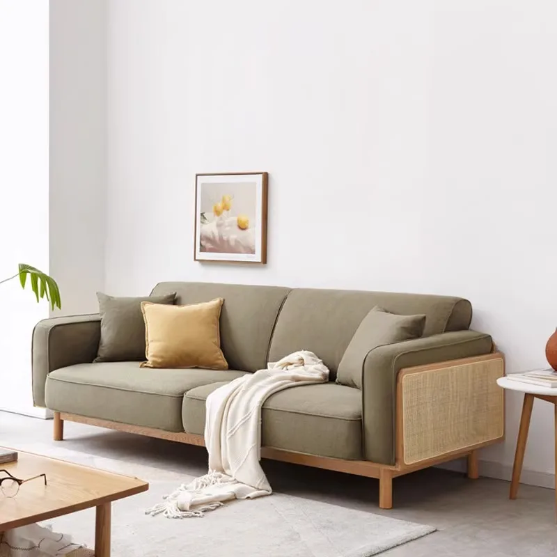 

Vine woven sofa combination, Nordic three person fabric art, simple and modern living room, solid wood mesh red