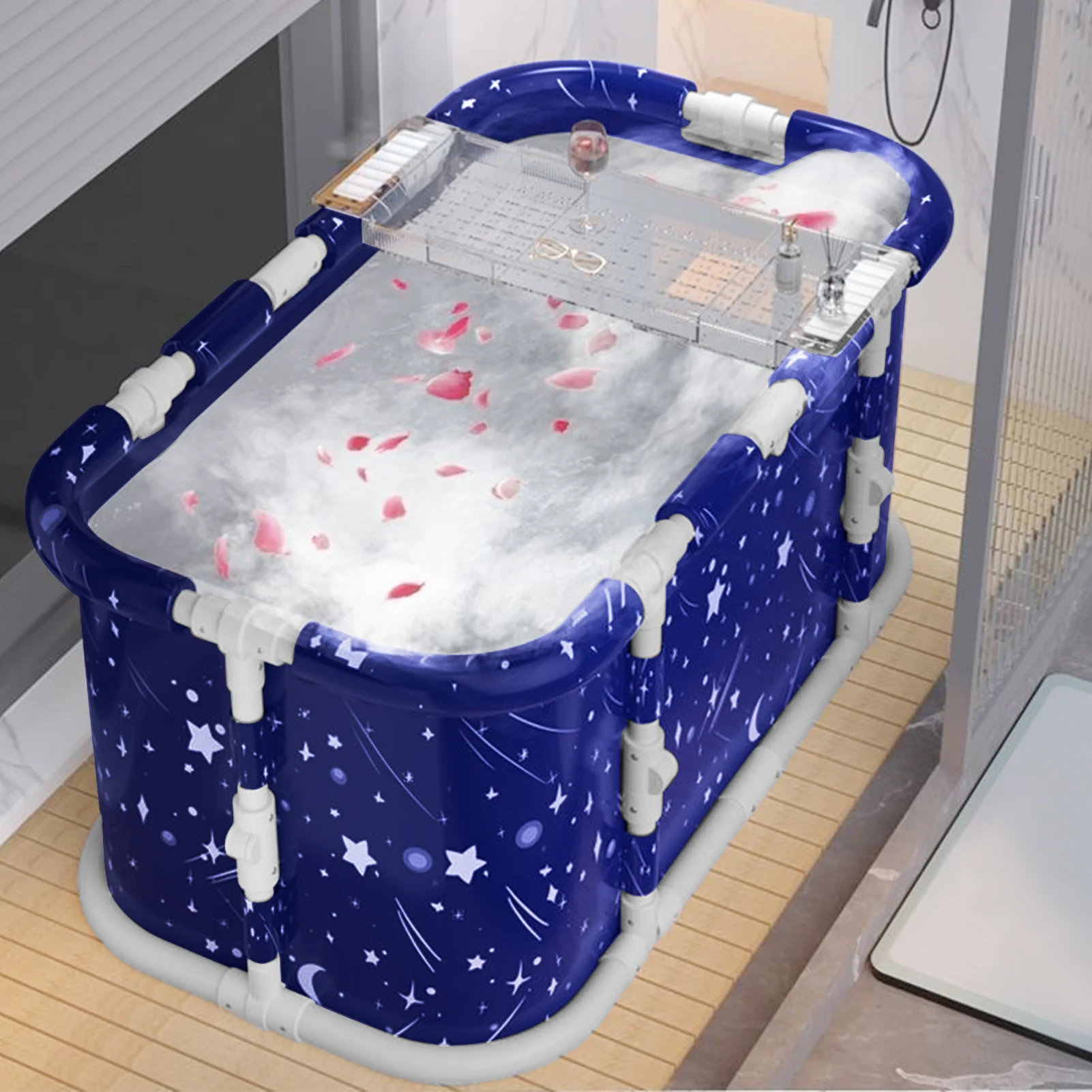 Portable Folding Bathtub Adult Children Swimming Pool Large Plastic Bathtub Bath Bucket Insulation Bathing Family Soaking Tub