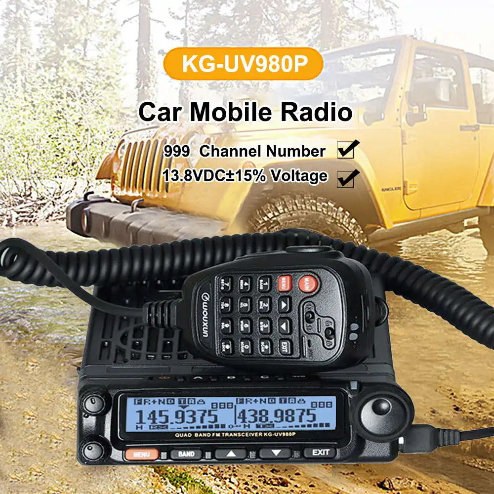 

WOUXUN KG-UV980P 50W Quad Band Mobile Radio VHF & UHF Air Band Receiving Cross Band Repeater Car Walkie Talkie