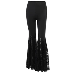 Gothic Style Flared Pants Sexy Black Lace Patchwork High Waist Trousers Vintage Harajuku Punk Style Streetwear Y2K Pants