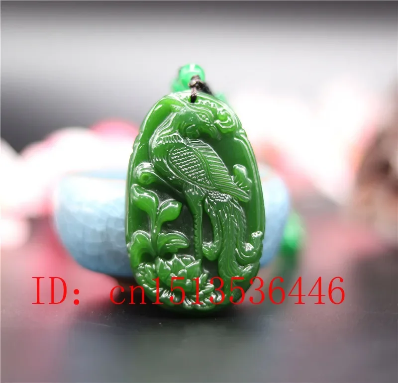 

Natural Green Chinese Jade Phoenix Pendant Necklace Charm Jewellery Fashion Accessories Hand-Carved Luck Amulet Gifts New