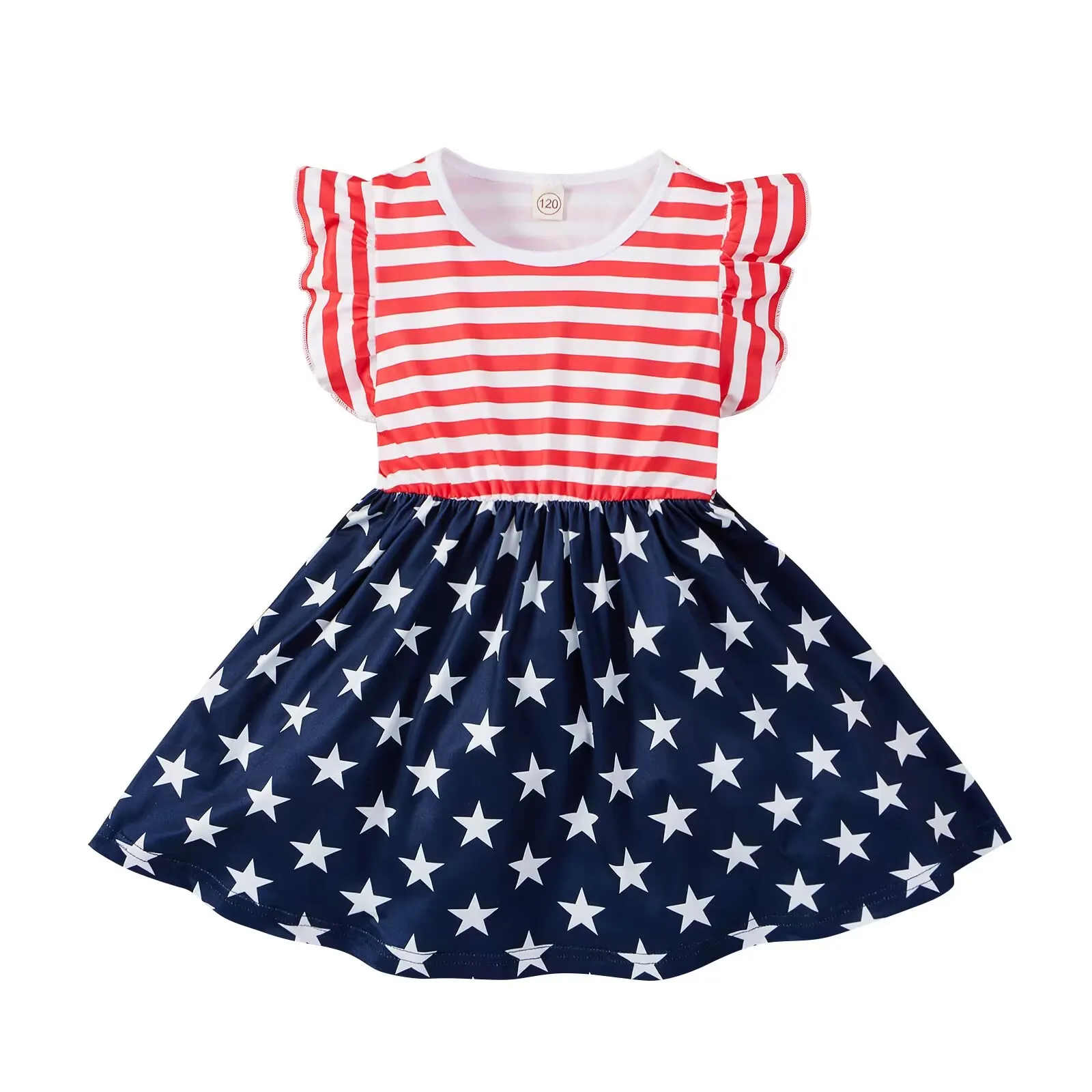 

Exclusive July 4th Baby Girls Boutique Clothes star Printing Milk Silk Star Woven Dress Ruffles