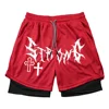 Men's Double Layer 2-in-1 Shorts Summer Gothic High Street Shorts Compression Quick Dry Breathable Fitness Joggers Casual Short 5