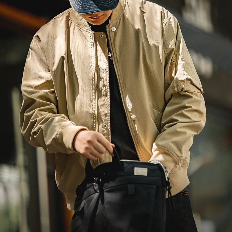 Maden Khaki MA-1 Flight Jacket for Men Classical Baseball Collar