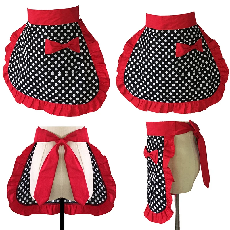 

Cute Princess Polka Dots Apron Lace-up Bowknot Cloth Half-length Housekeeping Restaurant Cooking Work Cleaning Tools Aprons