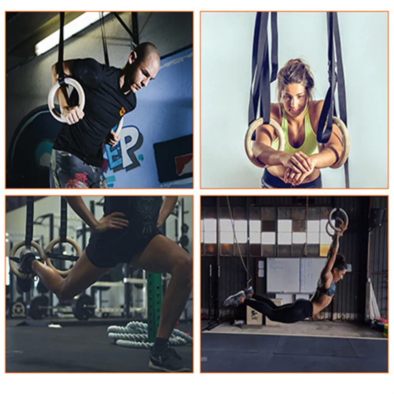 28/32MM Wood Gymnastic Rings Non-Slip Wooden Ring with 4.5M Adjustable Nylon Straps for Home Fitness Pull Up Strength Training