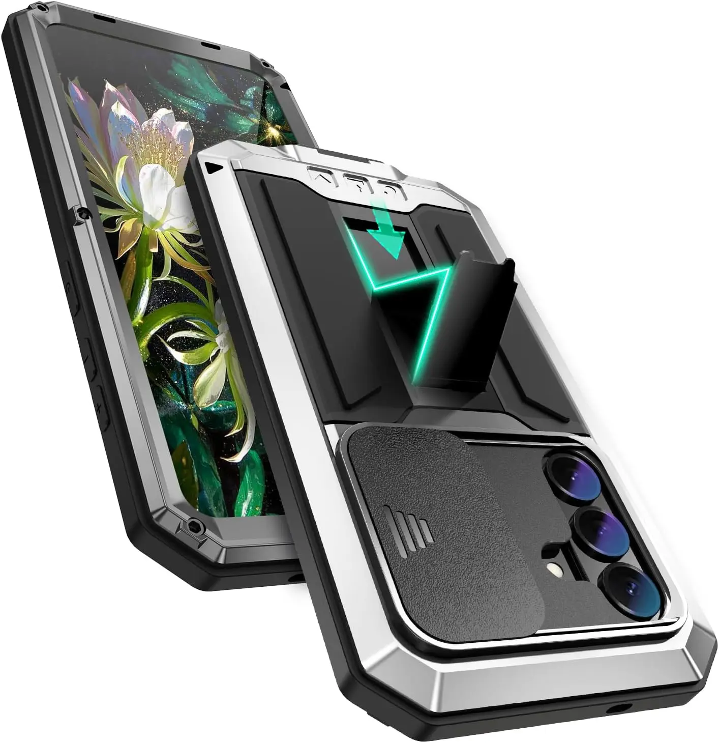 Heavy Duty Military Grade Shockproof Aluminum Case with Built-in Stand and Camera Protection