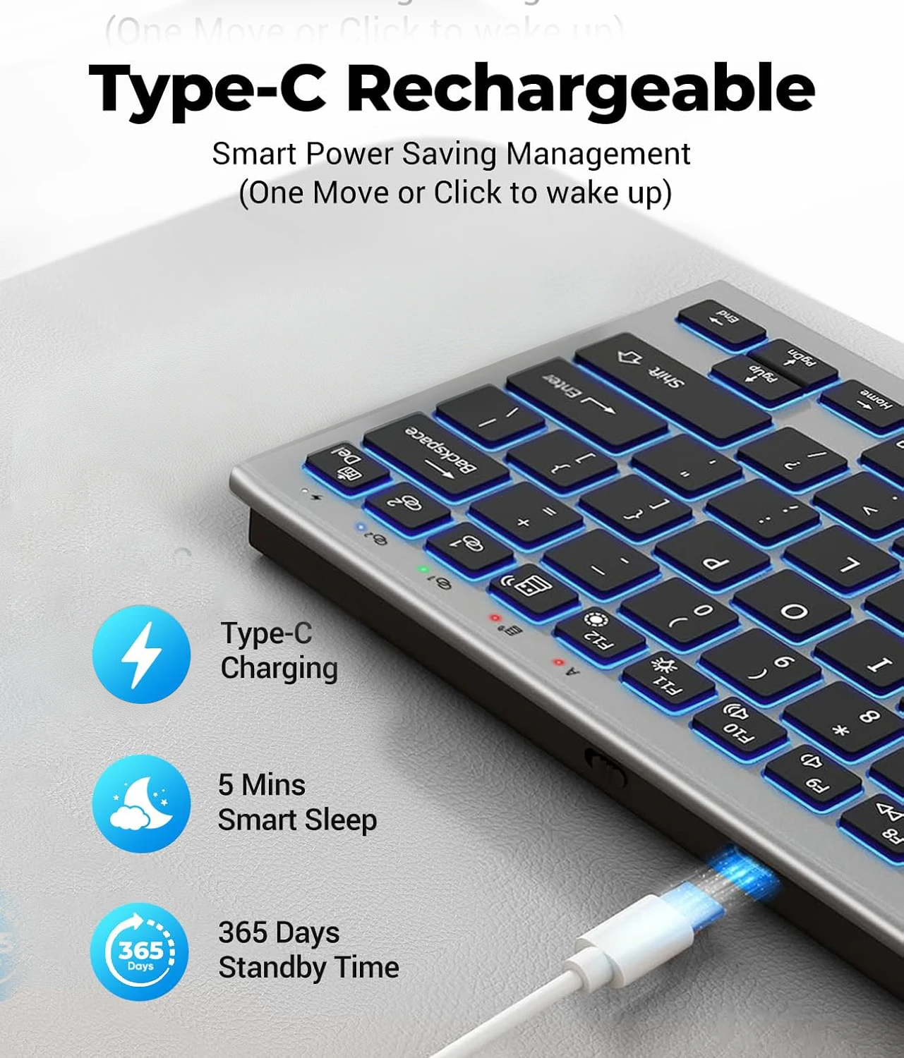 JOMAA Bluetooth-Funktastatur mit 7-farbiger Hintergrundbeleuchtung, wiederaufladbar, kompakt, kabellos, für Windows-PCs_voghion.com