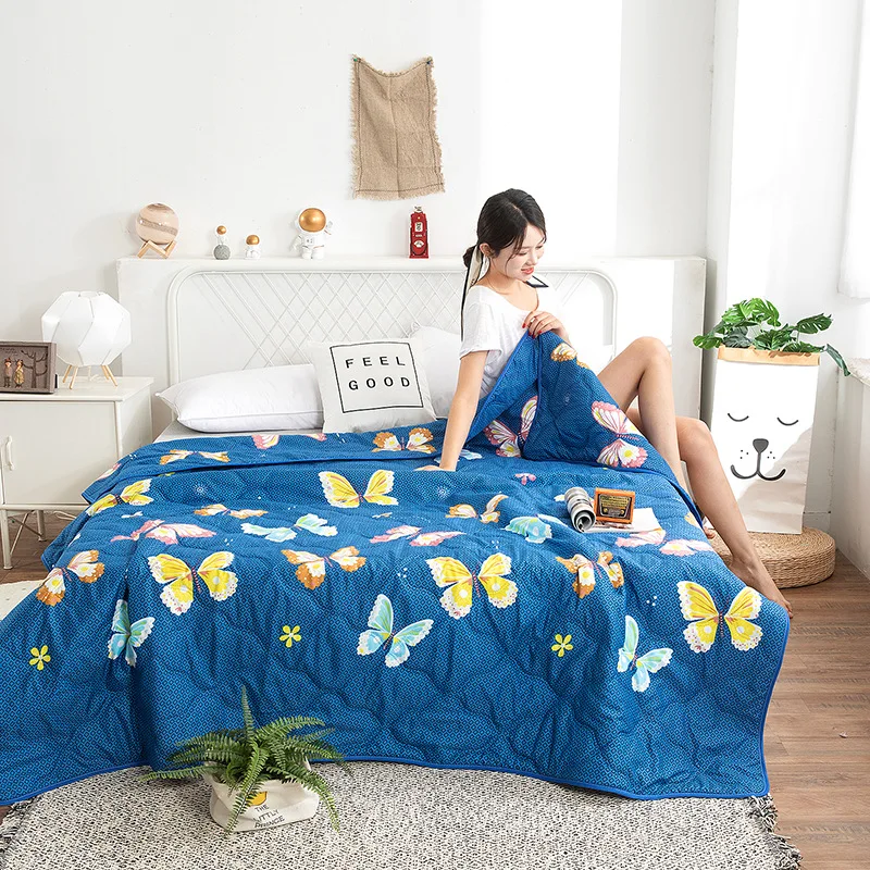 Washed Cotton Bedspread Butterfly Summer Cool Quilt Double Bed Covers