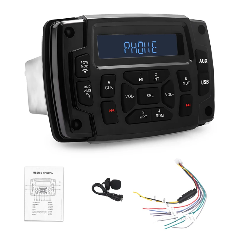Upgrade Marine Stereo Boat Radio Waterproof Bluetooth FM AM Digital Media Audio Player For Yacht Gauge ATV UTV Cart Motorcycle