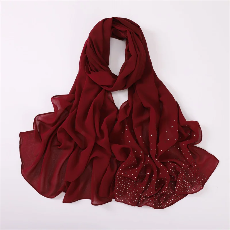 Schlichte Strass Diamant Blase Chiffon Hijab Schals hochwertige Bling Bling Wrap Strand Bufandas Ramadan islamische muslimische Schal – Detail 8